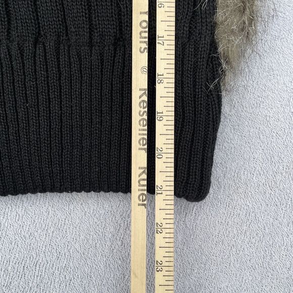 Beverly Hills Faux Fur Sweater Vest Women’s Size Large  Black Brown Hood - Picture 5 of 16